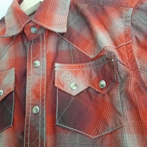 WRANGLER Western Pearl Snap Button Plaid Shirt Kids Sz M - Picture 6 of 11